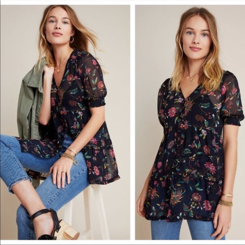 Anthropologie Salzburg sheer floral tunic